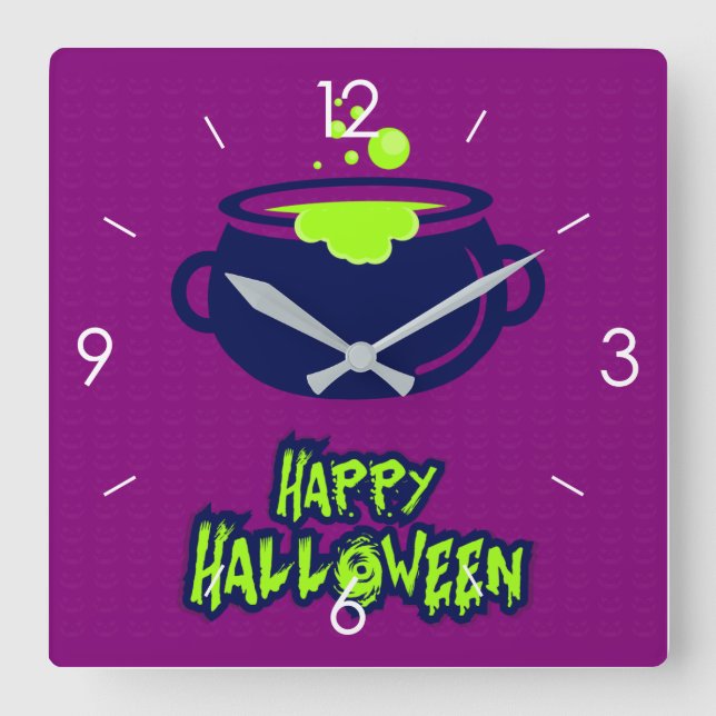 Halloween Moonlight Haunted House Square Wall Cloc Clock (Front)