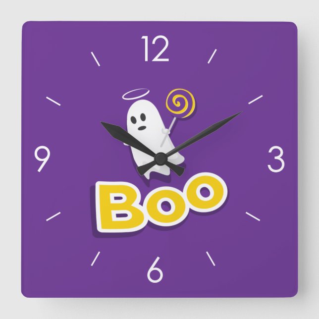 Halloween Moonlight Haunted House Square Wall Cloc Clock (Front)