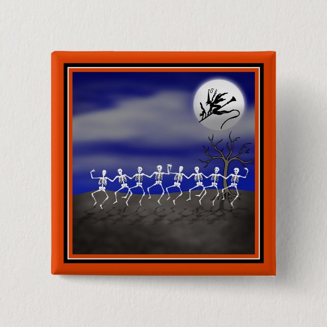 Halloween Moonlit Party Scene 2 Inch Square Button (Front)