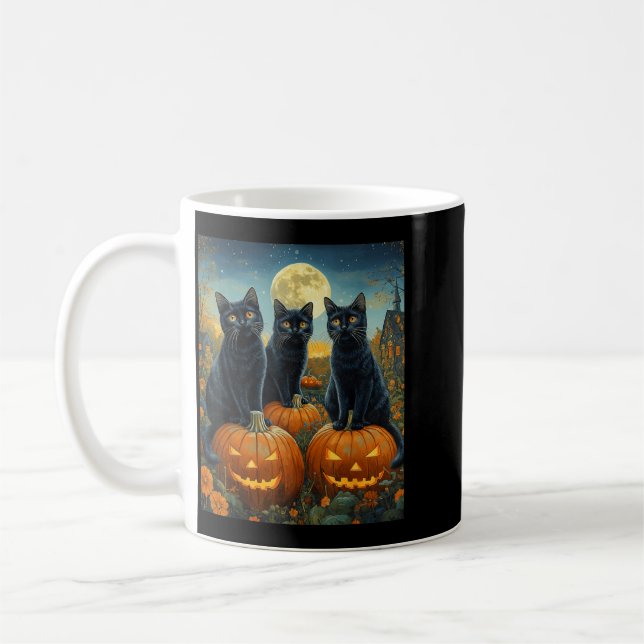Halloween Moonlit Pumpkin Patch Black Cats Coffee Mug (Left)
