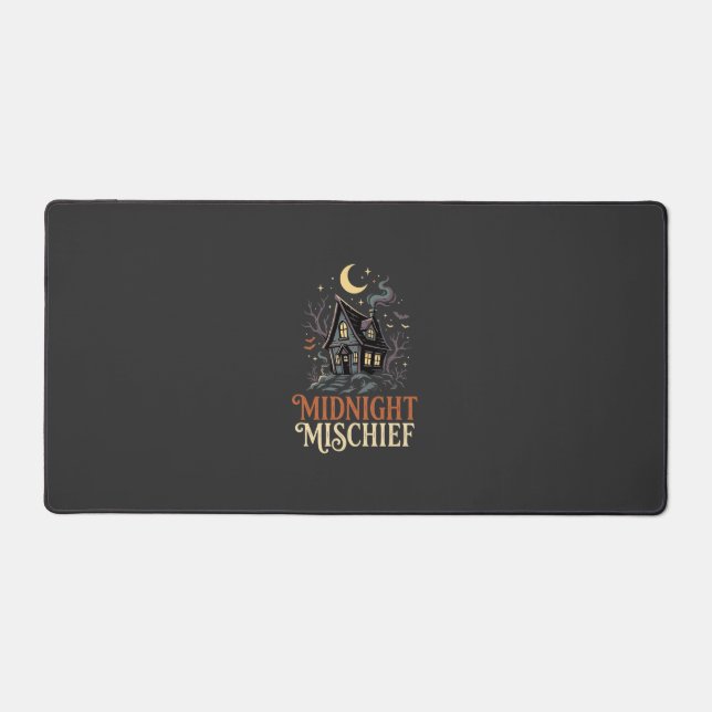 Halloween Moonlit Witch Cottage Desk Mat (Front)