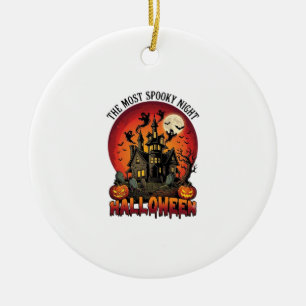 Halloween Most Spooky Night Haunted House Ghosts P Ceramic Ornament