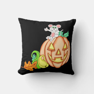 Halloween Mouse And Pumpkin Throw Pillow