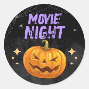 Halloween Movie Night Classic Round Sticker