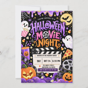 Halloween Movie Night Ghosts and Pumpkins Party Invitation