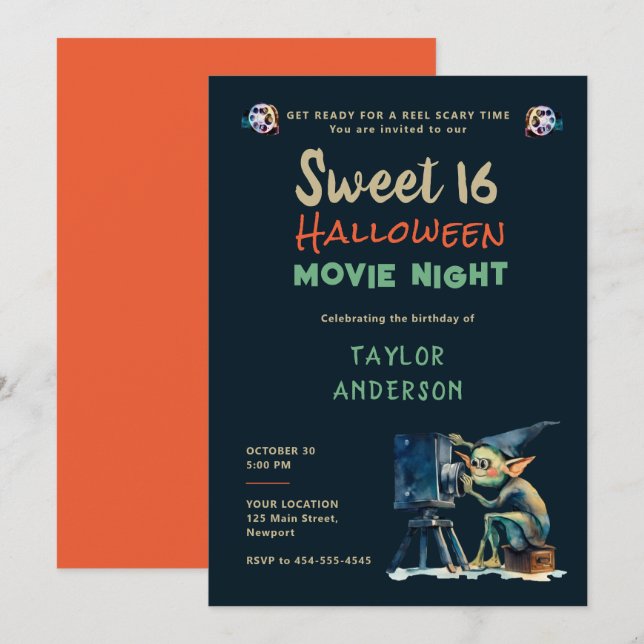 Halloween Movie Night Gremlin Character Sweet 16 Invitation (Front/Back)