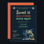 Halloween Movie Night Gremlin Character Sweet 16 Invitation<br><div class="desc">A fun Sweet 16 Halloween birthday party invitation with a movie night theme, featuring a gremlin character operating a movie projector, in watercolor. Elegant, modern, simple and fun, it will please the fans of movie nights and Halloween fun and a girl celebrating her sixteenth birthday with a Halloween movie night...</div>