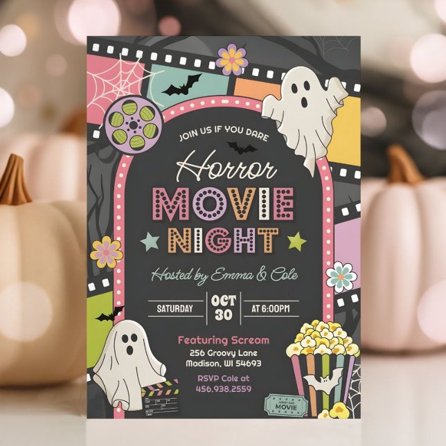 Halloween Movie Night Party Groovy Invitation (Creator Uploaded)