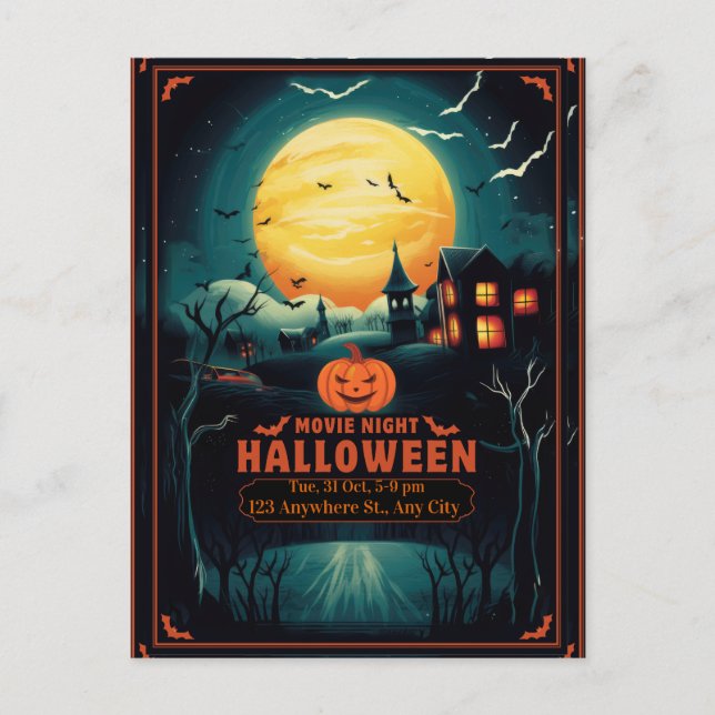 Halloween Movie Night Poster Holiday Postcard (Front)