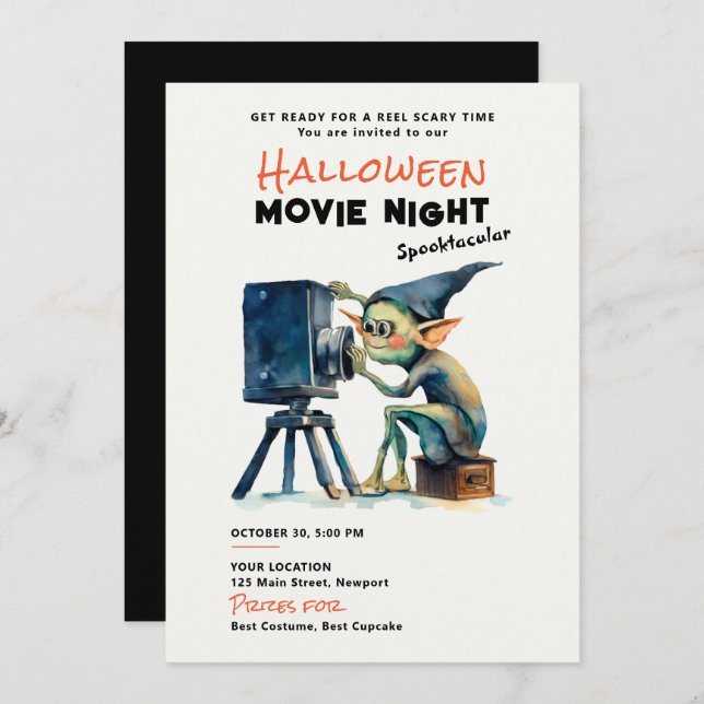 Halloween Movie Night Spooktacular Green Gremlin Invitation (Front/Back)