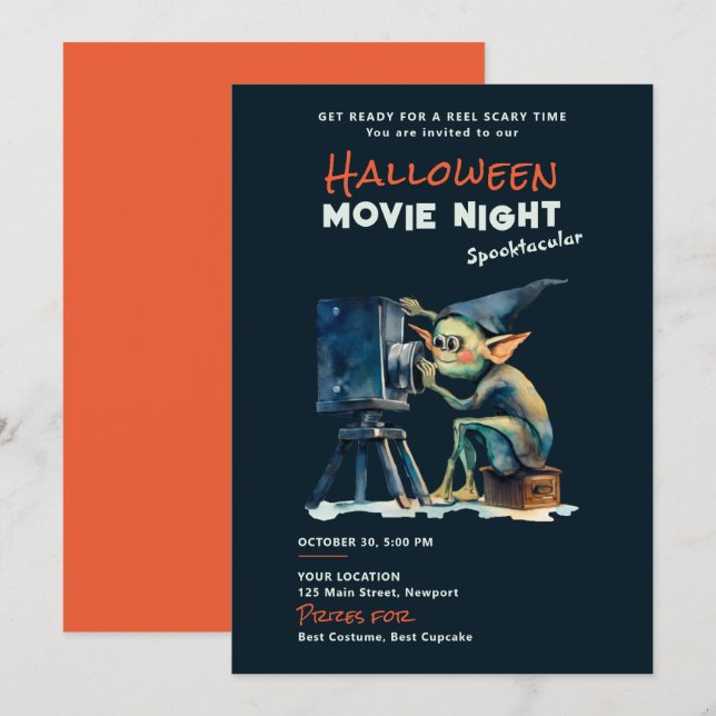 Halloween Movie Night Spooktacular Gremlin Dark Invitation (Front/Back)