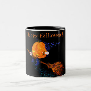 Halloween Mug Witch Pumpkin Flying with Broom