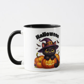 Halloween mugs with a cat theme