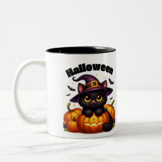 Halloween mugs with a cat theme