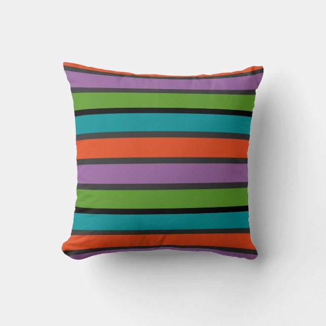 Halloween Multi-colour Stripes  Throw Pillow (Front)