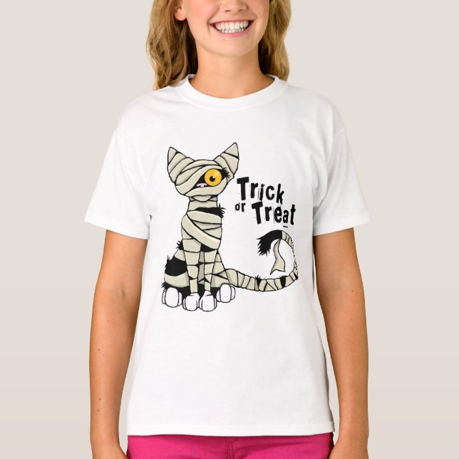 Halloween Mummy Cat Trick or Treat T-Shirt (Front)