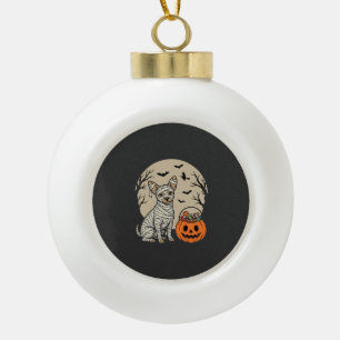 Halloween Mummy Dog and Pumpkin Candy Ceramic Ball Christmas Ornament