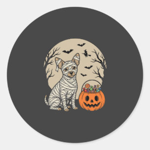 Halloween Mummy Dog and Pumpkin Candy Classic Round Sticker
