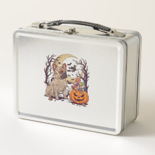 Halloween Mummy French Bulldog Pumpkin Candy Witch Metal Lunch Box