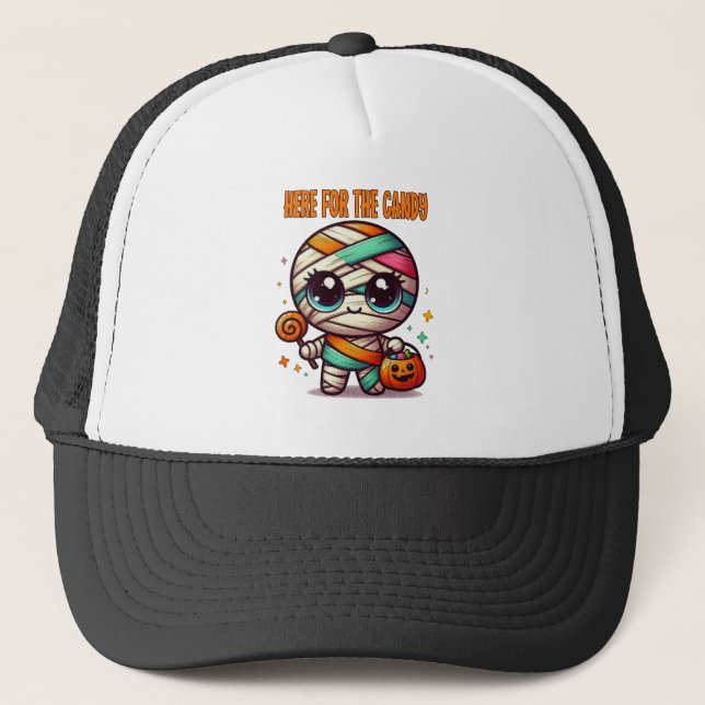 Halloween Mummy Here For The Candy Trucker Hat (Front)