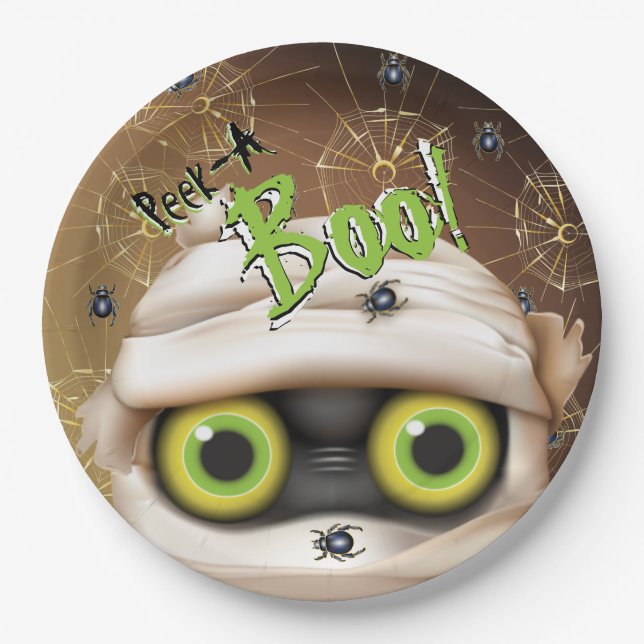 Halloween Mummy Monster Peek A Boo Paper Plate (Front)