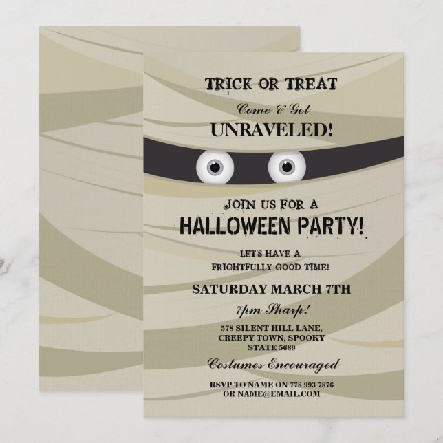 Halloween Mummy Party Monster Bash Invite (Front/Back)