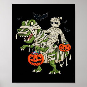 Halloween Mummy Riding T Rex Fun Boys Girls Kids Poster
