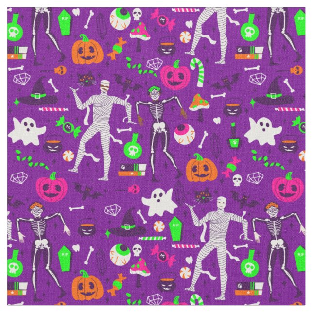 halloween mummy skeleton pumpkin ghost monster  fabric (Close Up)