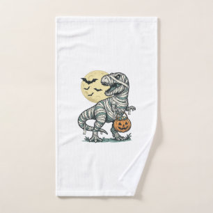 Halloween Mummy T-Rex Candy Bucket Vintage Vector_ Hand Towel