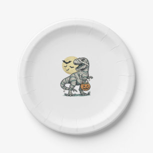 Halloween Mummy T-Rex Candy Bucket Vintage Vector_ Paper Plate