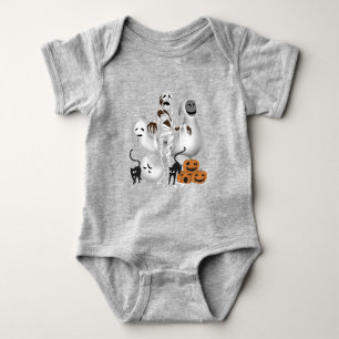 Halloween Mummy with Kitty Cats and Ghost  Baby Bodysuit