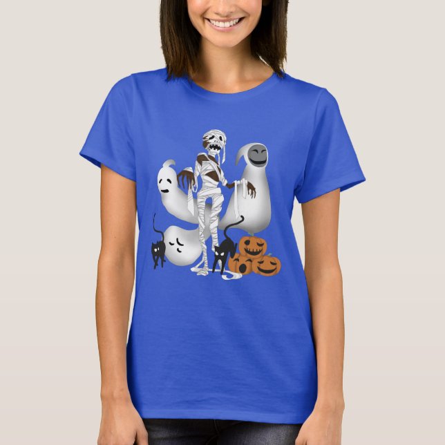 Halloween Mummy with Kitty Cats and Ghost  T-Shirt (Front)