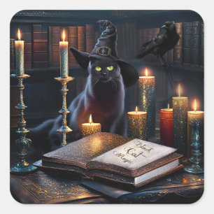 Halloween Mystical Black Cat Magic Square Sticker