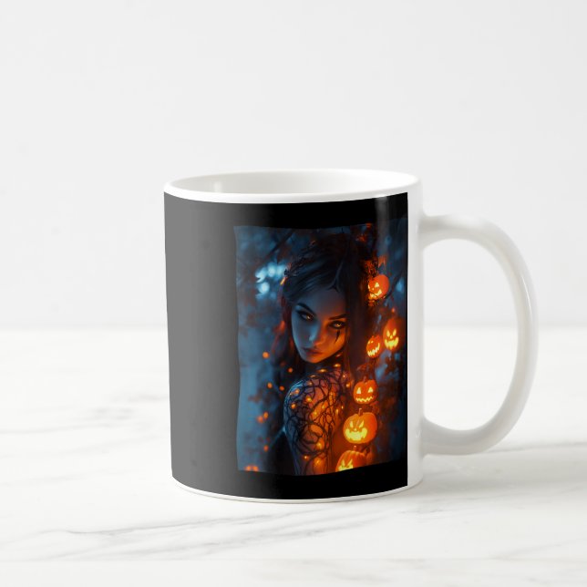 Halloween Mystical Enchanting Witch Glowing Pumpki Coffee Mug (Right)