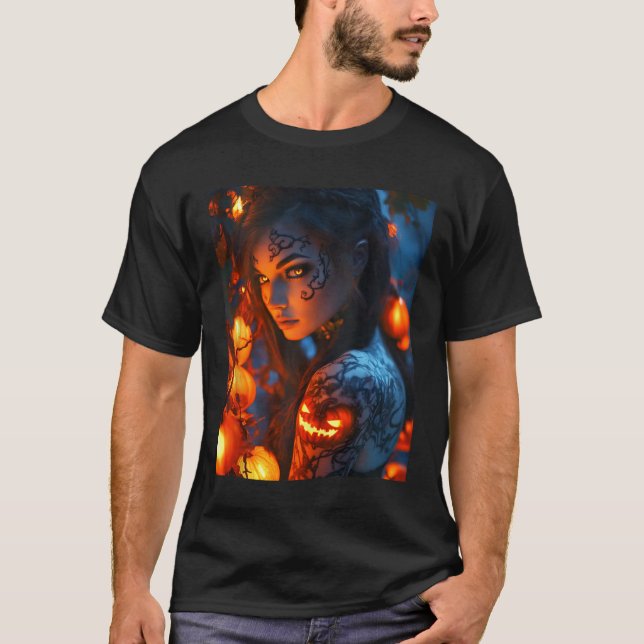 Halloween Mystical Witch Glowing Pumpkin  T-Shirt (Front)