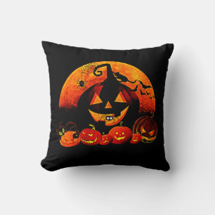 Halloween Name Year 20xx Glow Pumpkin Cat Web Throw Pillow