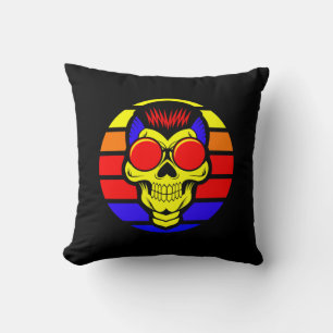 Halloween Name Year 20xx Text Retro Sunset Skull Throw Pillow