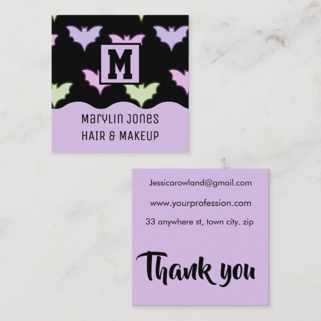 HALLOWEEN NEON BATS SQUARE BUSINESS CARD (Front/Back)