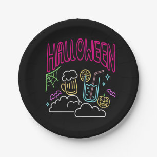 Halloween Neon Glow Look Beer Drink Party 7" Paper Plate