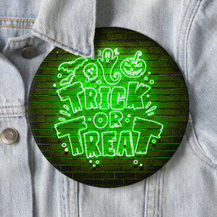 Halloween Neon Glow Look Green Trick Treat Party 6 Inch Round Button