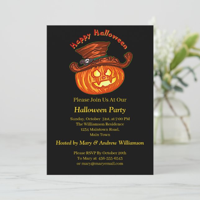 Halloween Neon Glow Look Pumpkin Party Invitation (Standing Front)