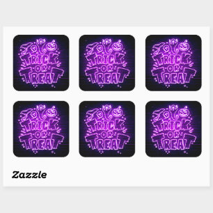 Halloween Neon Glow Look Purple Trick Treat Party Square Sticker