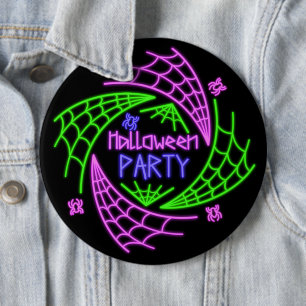 Halloween Neon Glow Look Spider Web Party 6 Inch Round Button