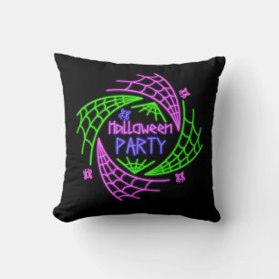 Halloween Neon Glow Look Spider Web Party Throw Pillow