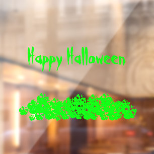 Halloween neon green skulls pile custom text window cling