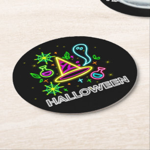 Halloween Neon Look Hat Ghost Web Party Round Paper Coaster