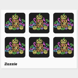Halloween Neon Look Trick Treat Candy Party Square Sticker