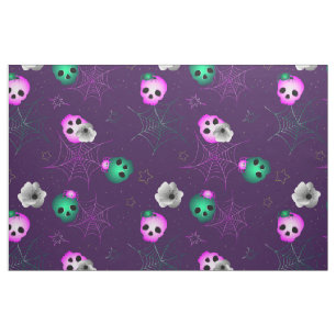 Halloween neon pink and green glowing sculls fabric
