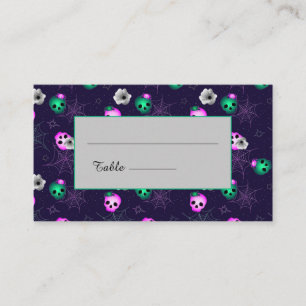 Halloween neon pink and green glowing skulls plac place card