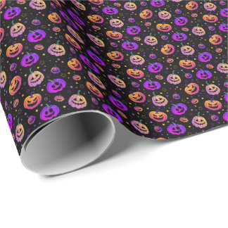 Halloween neon pumpkin pattern wrapping paper